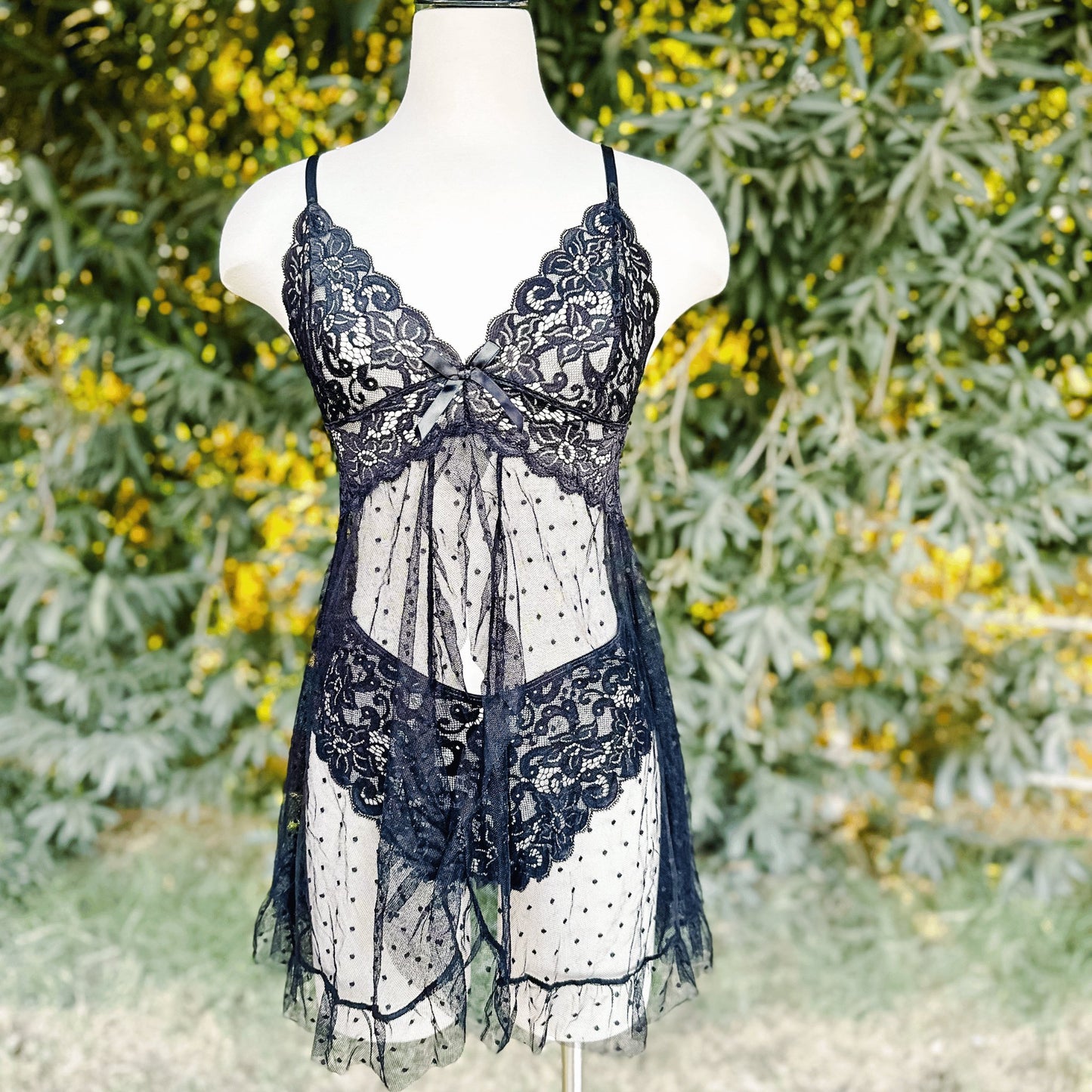 Black Polka Dot Babydoll - Panties Not Included - EveryLoveIntimates