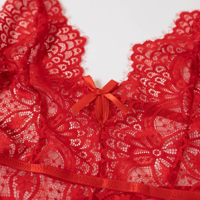 Red Lace Plunge Bodysuit