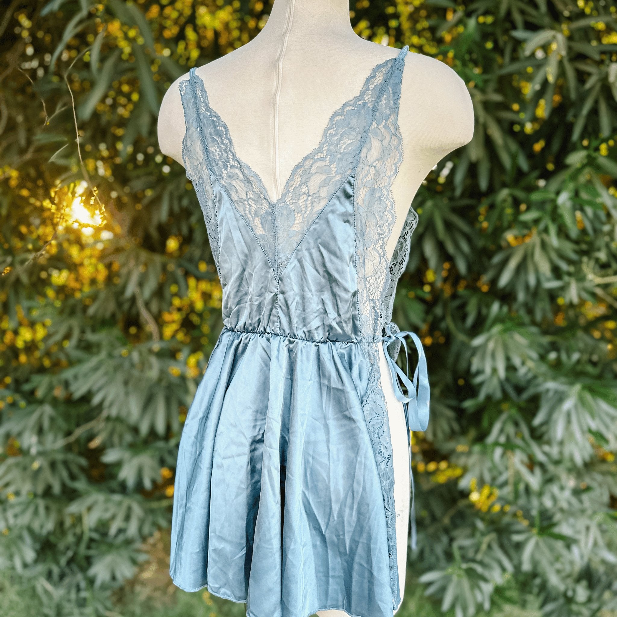 Stormy Blue Open Side Lacy Nightdress - EveryLoveIntimates
